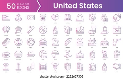 Set of united states icons. Gradient style icon bundle. Vector Illustration