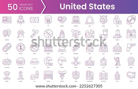 Set of united states icons. Gradient style icon bundle. Vector Illustration