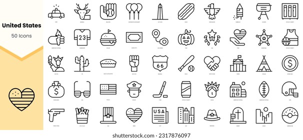 Set of united states Icons. Simple line art style icons pack. Vector illustration