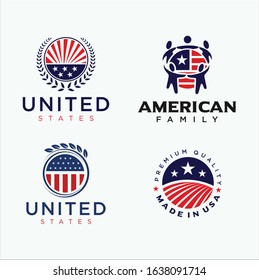 Set Of United States Logo Design Vector Stock. Made In Usa Logo American Flag Icon USA 