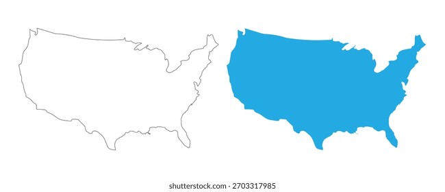 Conjunto de esquemas de mapas de Estados Unidos y siluetas sólidas aisladas sobre fondo transparente