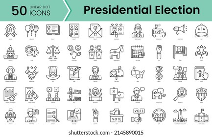 Conjunto de íconos de las elecciones presidenciales de los estados unidos. Conjunto de iconos de estilo de arte de línea. ilustración vectorial