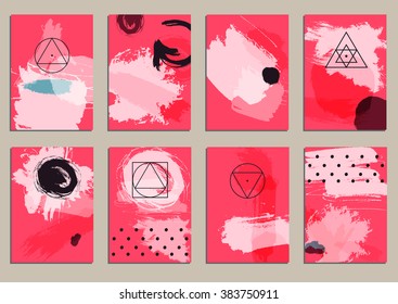 Set of universal cards. Hand Drawn textures.  Design for banner, poster  invitation placard brochure flyer. Vector. Isolated.