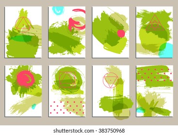 Set of universal cards. Hand Drawn textures.  Design for banner, poster  invitation placard brochure flyer. Vector. Isolated.