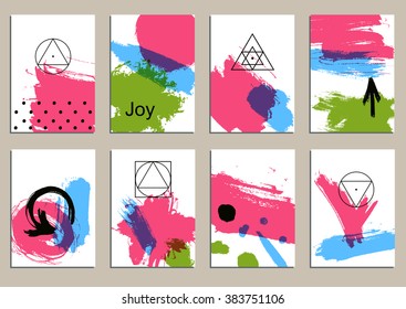 Set of universal cards. Hand Drawn textures.  Design for banner, poster  invitation placard brochure flyer. Vector. Isolated.