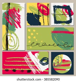 Set of universal cards. Hand Drawn textures.  Design for banner, poster  invitation placard brochure flyer. Vector. Isolated.