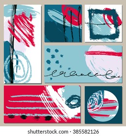 Set of universal cards. Hand Drawn textures.  Design for banner, poster  invitation placard brochure flyer. Vector. Isolated.