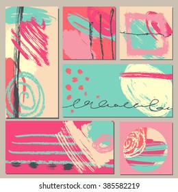 Set of universal cards. Hand Drawn textures.  Design for banner, poster  invitation placard brochure flyer. Vector. Isolated.