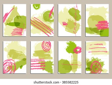 Set of universal cards. Hand Drawn textures.  Design for banner, poster  invitation placard brochure flyer. Vector. Isolated.