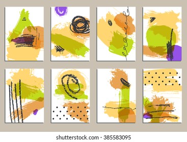 Set of universal cards. Hand Drawn textures.  Design for banner, poster  invitation placard brochure flyer. Vector. Isolated.