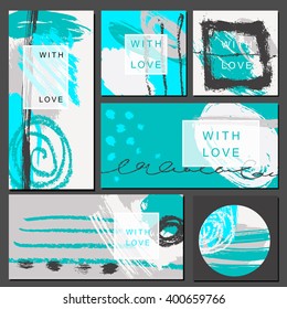 Set of universal cards. Hand Drawn textures.  Design for banner, poster  invitation placard brochure flyer. Vector. Isolated.