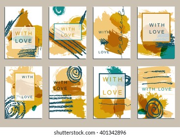 Set of universal cards. Hand Drawn textures.  Design for banner, poster  invitation placard brochure flyer. Vector. Isolated.
