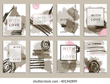 Set of universal cards. Hand Drawn textures.  Design for banner, poster  invitation placard brochure flyer. Vector. Isolated.