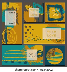 Set of universal cards. Hand Drawn textures.  Design for banner, poster  invitation placard brochure flyer. Vector. Isolated.