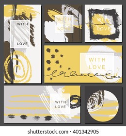 Set of universal cards. Hand Drawn textures.  Design for banner, poster  invitation placard brochure flyer. Vector. Isolated.