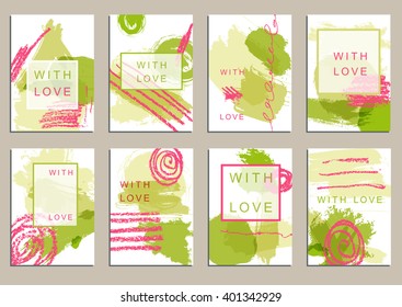 Set of universal cards. Hand Drawn textures.  Design for banner, poster  invitation placard brochure flyer. Vector. Isolated.