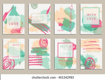 Set of universal cards. Hand Drawn textures.  Design for banner, poster  invitation placard brochure flyer. Vector. Isolated.