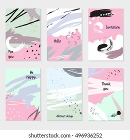 Conjunto de tarjetas universales e invitaciones, estilo abstracto moderno. Diseño de póster, tarjeta, invitación, pancarta, folleto, volante. 