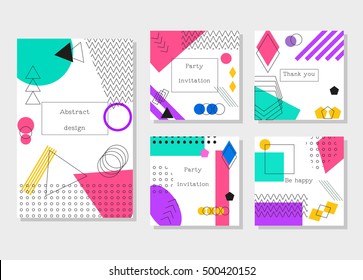 Set of universal cards and invitations, abstract modern style. Design for poster, card, invitation, placard, brochure, flyer. 