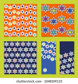 Set of universal cards with Star of David. Template. Vector illustration