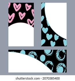 A set of universal cards. Suitable for holidays, invitations, parties, Valentine's Day. Abstraction. Vector graphics. 