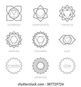 Set of universal chakras icons at flate design. 