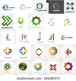 Conjunto de logotipos y elementos de diseño universales de la empresa: letras, ondas, giros y conceptos