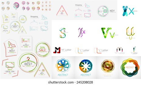 Set of universal company logos and design elements - letters, waves, swirls and concepts