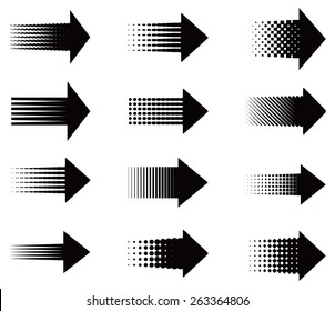 Set of universal decorative arrows with raster effect. Vector illustration