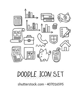 Set of Universal Doodle Icons. Variety of Topics. Protection and Money.