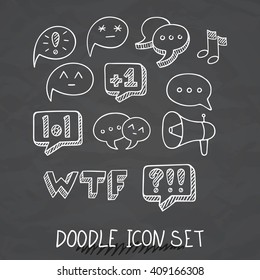 Set of Universal Doodle Icons. Variety of Topics. Communication, Social Media, Comments and Ratings, Yada, Chatting.
