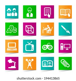 Set of Universal Education Icons on Square Colored Buttons 3.