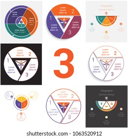 Set universal elements for templates Infographics cyclic conceptual processes 3 positions possible to use for work flow, banner, diagram, web design, time line, area.