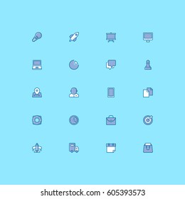 Set of universal flat line icons. Pixel perfect vector icon set for websites and infographics. Blue color theme