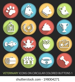 Set of Universal Flat Simple Funny Veterinary Icons on Circular Buttons 1.