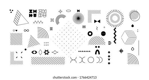 Set of universal geometric shapes. Black elements isolated on white background. Elements for web, vintage, advertising, commercial banner.