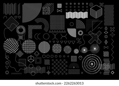 Set of universal geometric shapes with a bright yellow composition of elements. Elements for web, vintage, advertising, commercial banner, poster, flyer, billboard, sale.