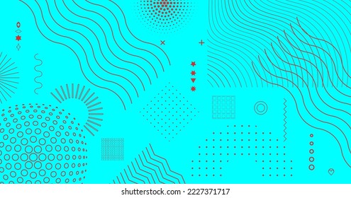 Set of universal geometric shapes. A combination of halftone elements with a vibrant turquoise and pink composition, isolated on a white background. Elements for web, vintage, advertising, commercial 