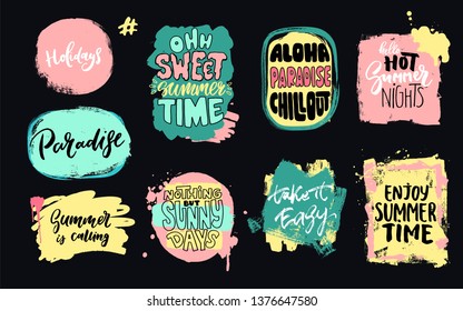 Set of universal hand drawn paint background. Summer quotes. Speech bubble. Dirty artistic design elements, boxes, frames for text, information.