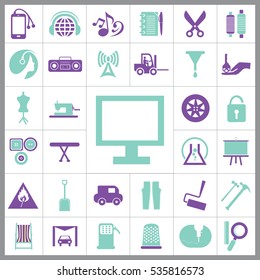 Set of Universal Icons. Contains such Icons as Paint Roller, Music, Radio, Car Wash, Unlock, Wheel, Tractor, Model and more. Editable Vector. Pixel Perfect. 