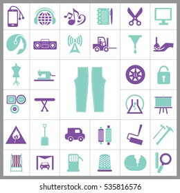 Set of Universal Icons. Contains such Icons as Paint Roller, Music, Radio, Car Wash, Unlock, Wheel, Tractor, Model and more. Editable Vector. Pixel Perfect. 
