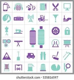 Set of Universal Icons. Contains such Icons as Paint Roller, Music, Radio, Car Wash, Unlock, Wheel, Tractor, Model and more. Editable Vector. Pixel Perfect. 