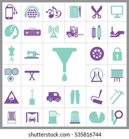 Set of Universal Icons. Contains such Icons as Paint Roller, Music, Radio, Car Wash, Unlock, Wheel, Tractor, Model and more. Editable Vector. Pixel Perfect. 