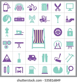 Set of Universal Icons. Contains such Icons as Paint Roller, Music, Radio, Car Wash, Unlock, Wheel, Tractor, Model and more. Editable Vector. Pixel Perfect. 