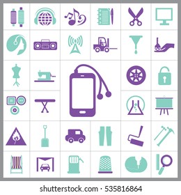 Set of Universal Icons. Contains such Icons as Paint Roller, Music, Radio, Car Wash, Unlock, Wheel, Tractor, Model and more. Editable Vector. Pixel Perfect. 