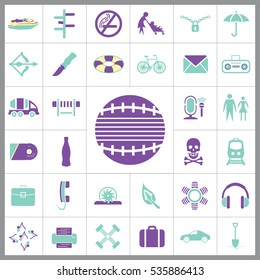 Set of Universal Icons. Contains such Icons as Umbrella, Life Buoy, Bicycle, Knife, Breafcase, Headphone, Train, Jet Ski and more. Editable Vector. Pixel Perfect.