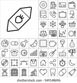 Set of Universal Icons. Contains such Icons as Wineglass, Food and Drink, Tooth, Buildings, Medical, Telescope, Snowflake, Economical and more. Editable Vector. Pixel Perfect.

