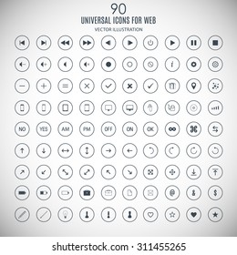 set of universal icons for the internet and mobile media devices on the gray background. stock vector illustration eps10