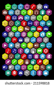 Set of universal icons with long shadow. Flat design. Vector illustration. 