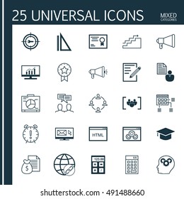 Set Of Universal Icons On Calculator, Hat, Award And More. Premium Quality EPS10 Vector Illustration For Web, Mobile And Infographic Design.